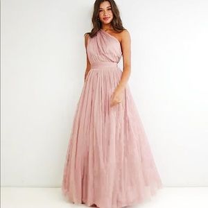 asos premium tulle one shoulder maxi dress